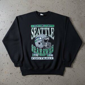 Seattle Seahawks Vintage NFL Football Helmet Graphic Crewneck Sweatshirt